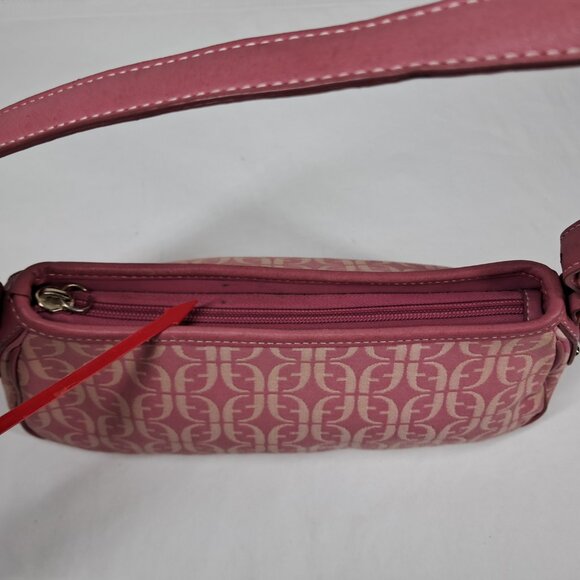 Vtg Fossil Pink Signature Jacquard Fabric Leather Trim Shoulder Demi Bag Purse - Picture 6 of 14